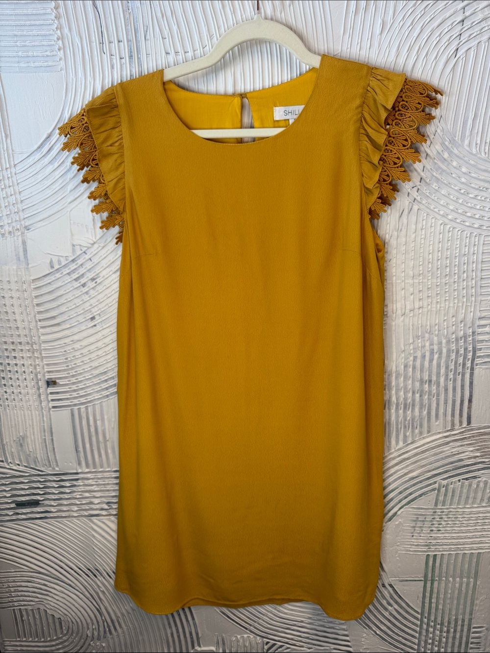 ShuShine Mustard Midi Dress with Lace Sleeve Detail N0472